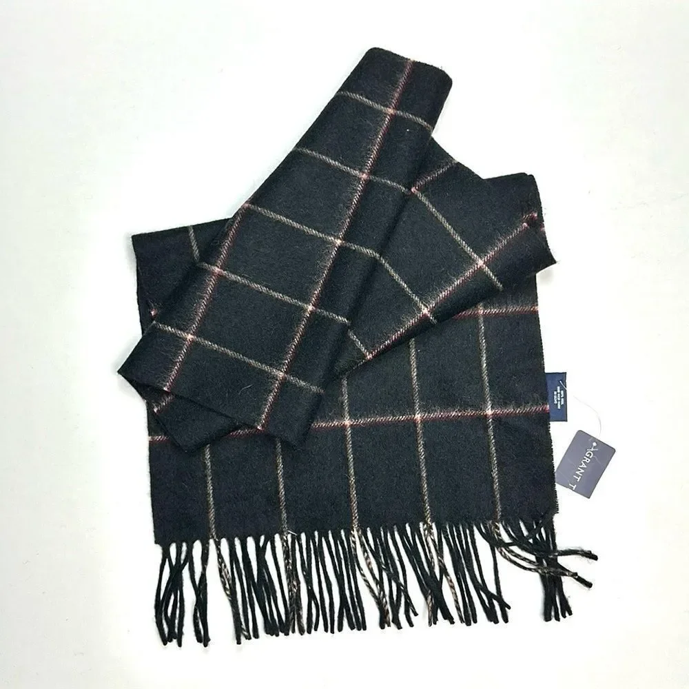 New Grant Thomas Wool Scarf Black Windowpane Men’s NWT